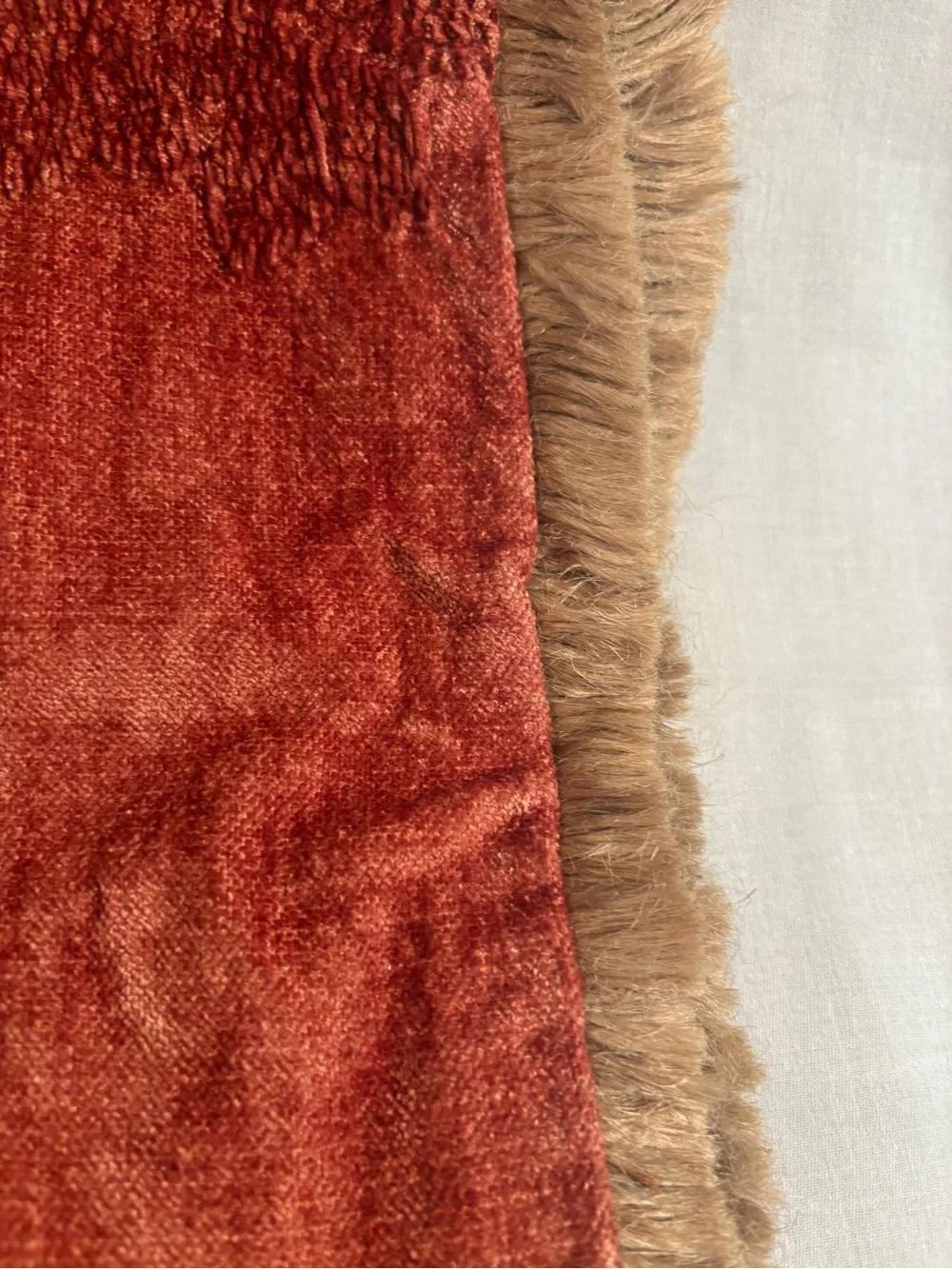 Burnt red zippered pillow cover with Fringe